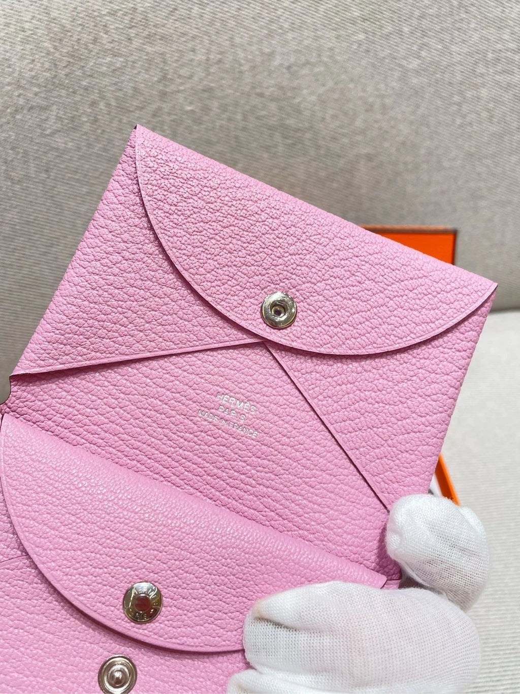 Hermes Purple Goat Leather Folded Card Wallet For Women