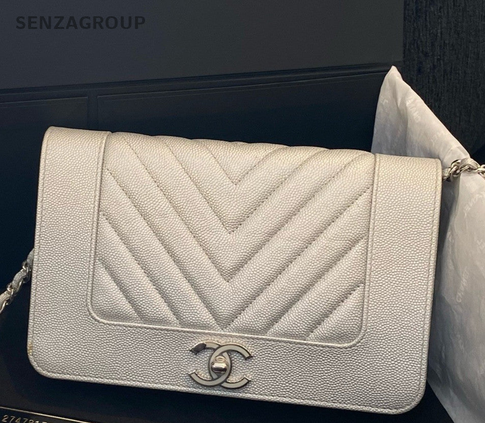 Chanel WOC Chain Lambskin Shoulder Bag Crossbody Silver Women Classic Designer