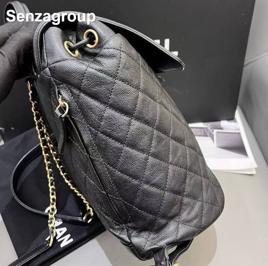 Chanel Vanity Case PM Backpack Black Gold Diamond Women Classic Fashion
