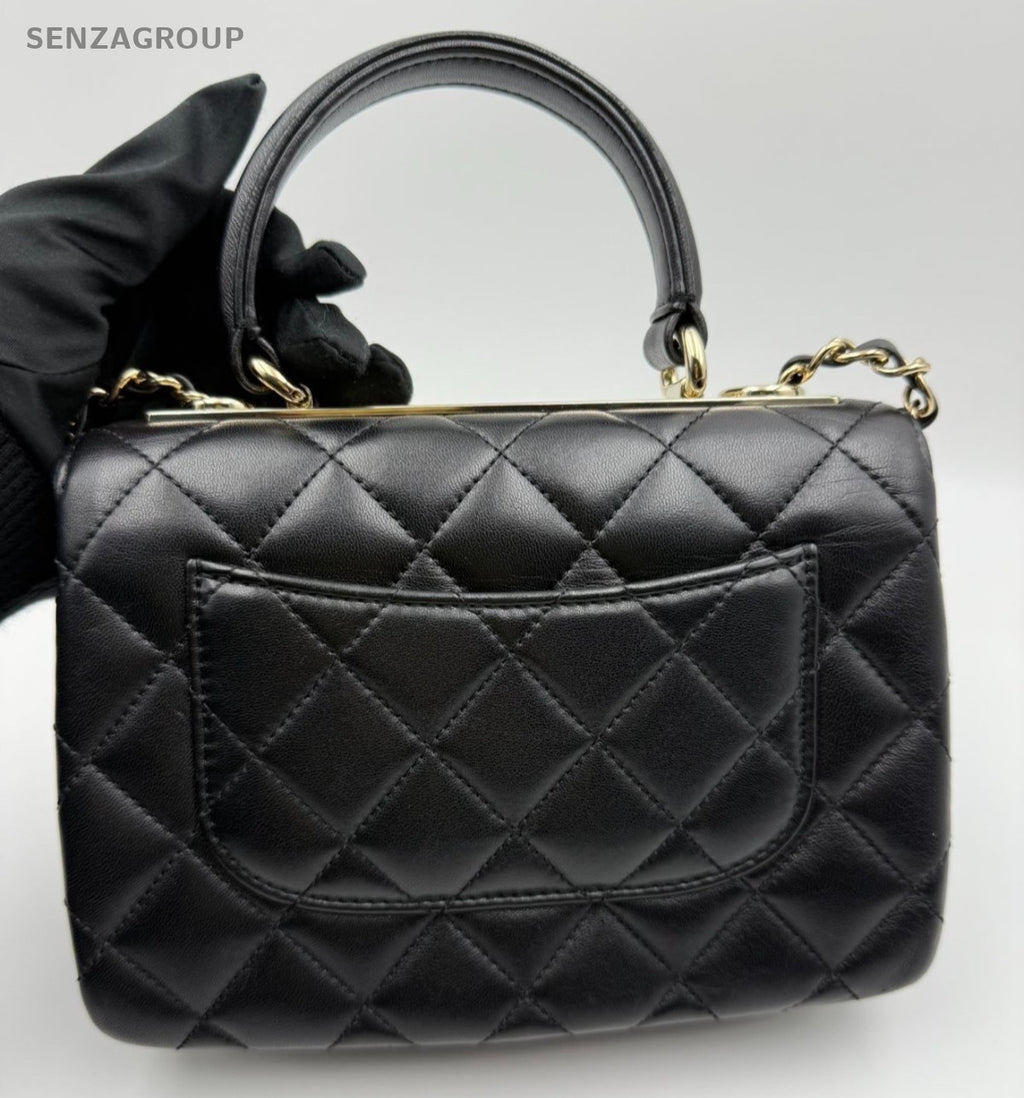 Chanel Trendy CC Lambskin Mini Top Handle Shoulder Crossbody Black Gold Women