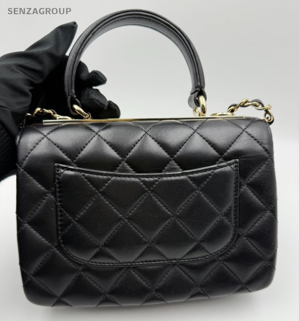 Chanel Trendy CC Lambskin Mini Top Handle Shoulder Crossbody Black Gold Women