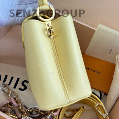 Louis Vuitton Capucines Mini Taurillon Yellow Shoulder Crossbody Handbag Women
