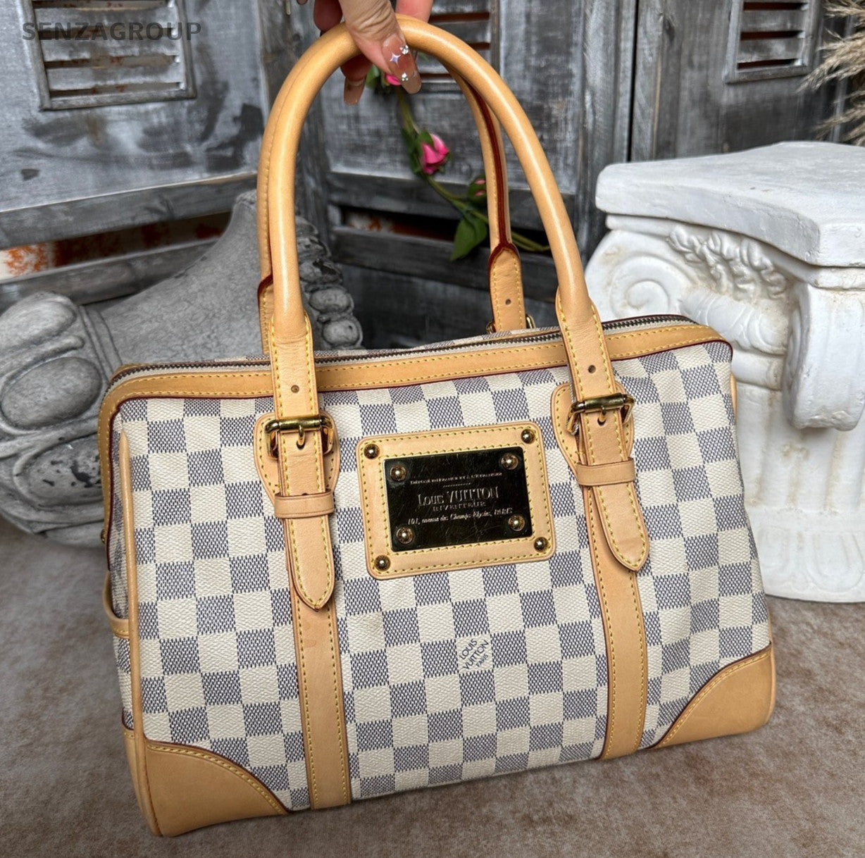 Louis Vuitton Boston White Damier Ebene Top Handle Bag Women Classic