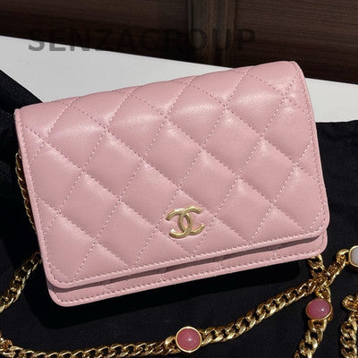 Chanel Quilted Pink Gold WOC Chain Shoulder Crossbody Bag