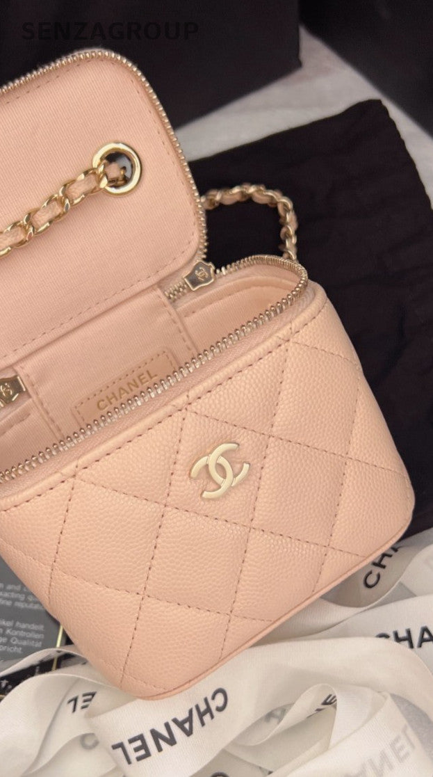 CHANEL Calfskin Box mini Nude pink Chain Shoulder bag Crossbody mini