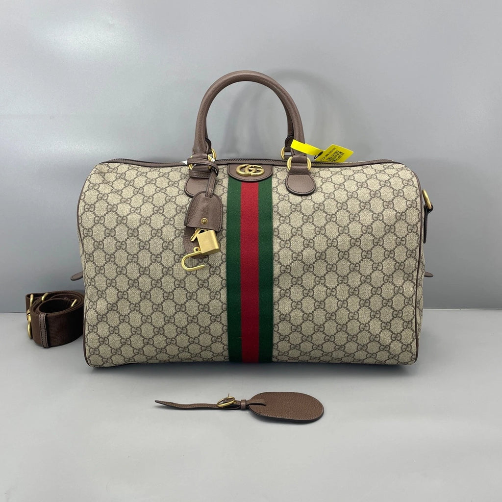 Gucci Large Brown Canvas Boston Top Handle Bag For Women