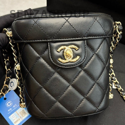 Chanel Black Gold Buckle Round Bucket Bag Chain Crossbody Classic Women