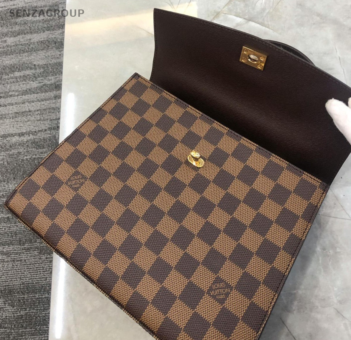 Louis Vuitton Kelly Damier Ebene Top Handle Handbag Brown Women
