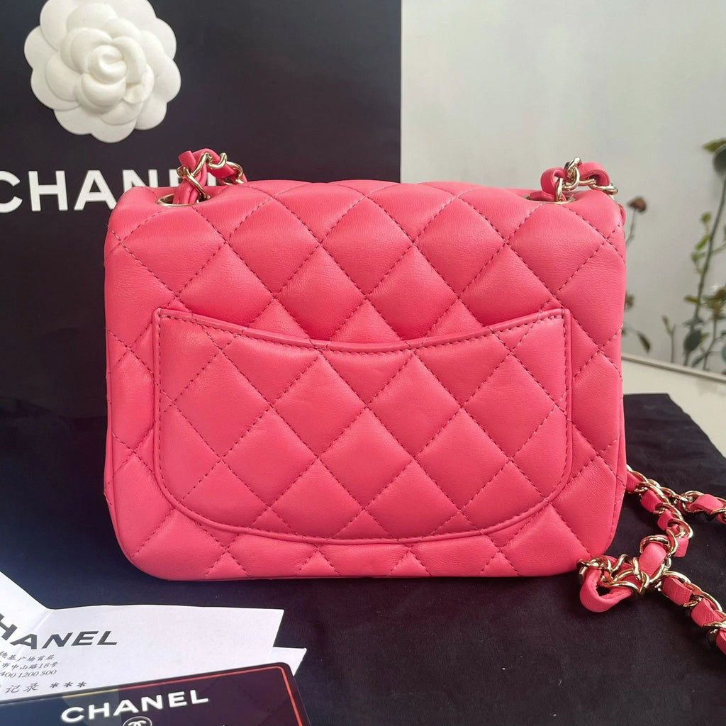 Chanel Classic Flap Lambskin Chain Shoulder Crossbody Pink Gold Diamond Women