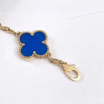 Van Cleef &amp; Arpels Vintage Alhambra 5 Motifs Bracelet 18K Yellow Gold Blue Agate