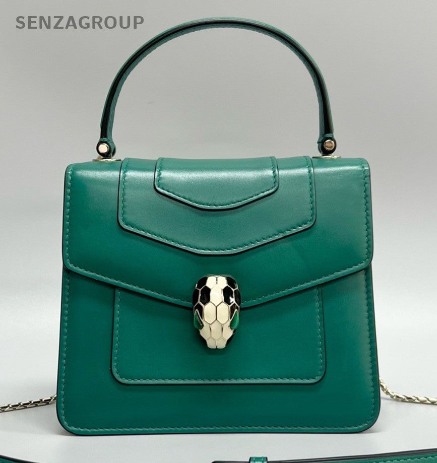 Bvlgari Serpenti PM Top Handle Bag Crossbody Green Gold Women Fashion