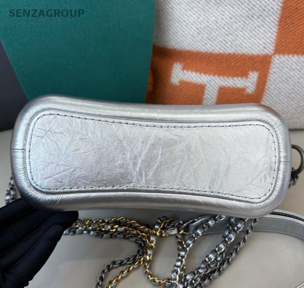 Chanel Gabrielle PM Chain Shoulder Bag Silver Gold Women Classic Diamond