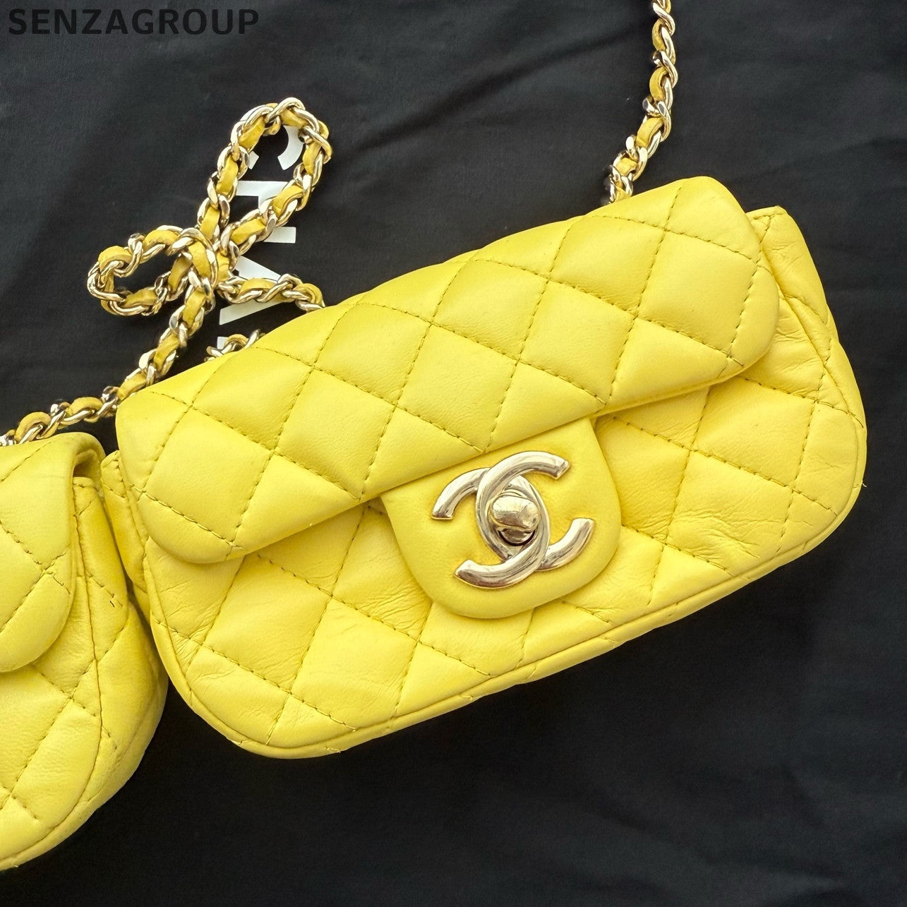 Chanel Vintage CF Mini Double Flap Chain Shoulder Bag Yellow Gold Hardware