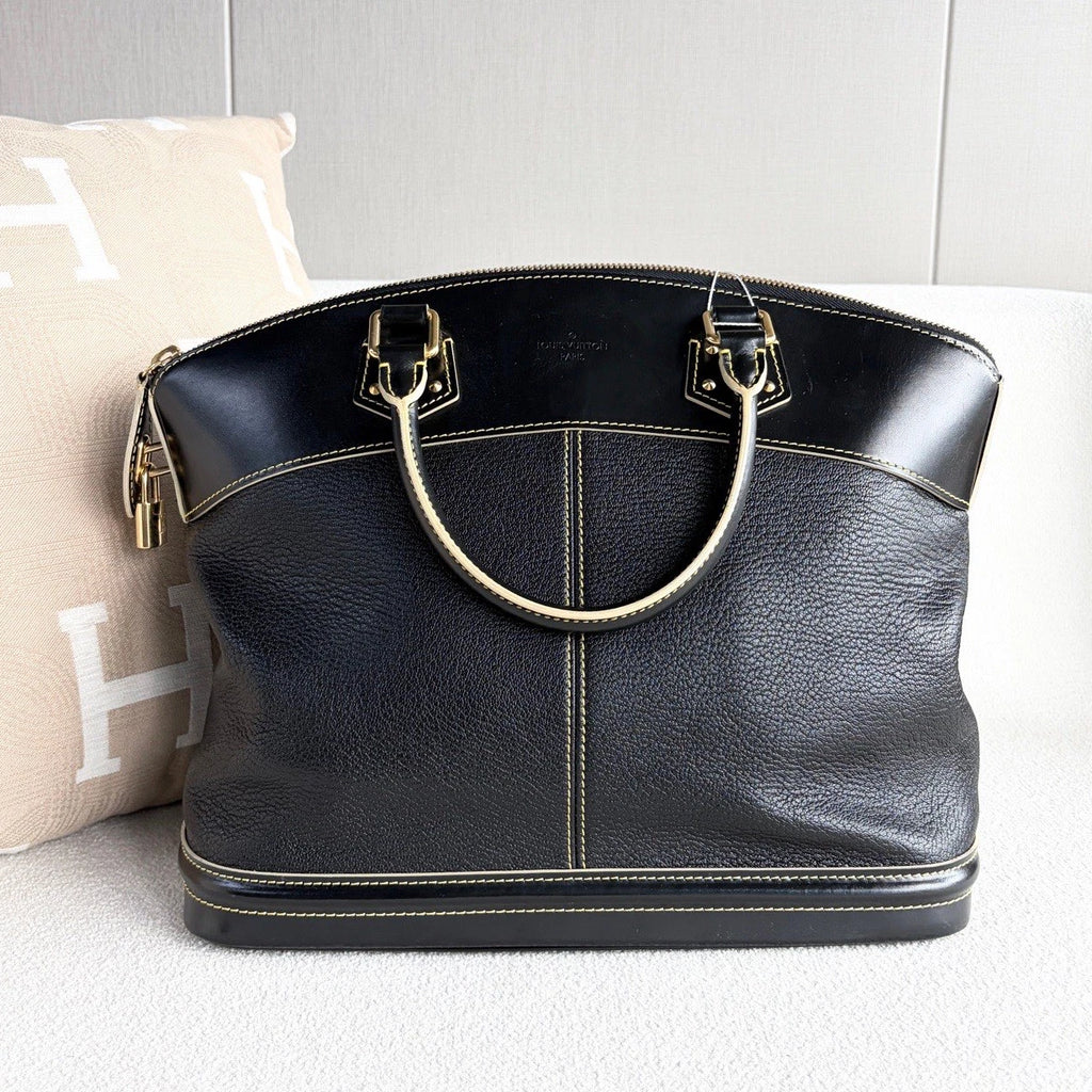 Louis Vuitton Suhali Calfskin Top Handle Bag Black Gold Women Classic