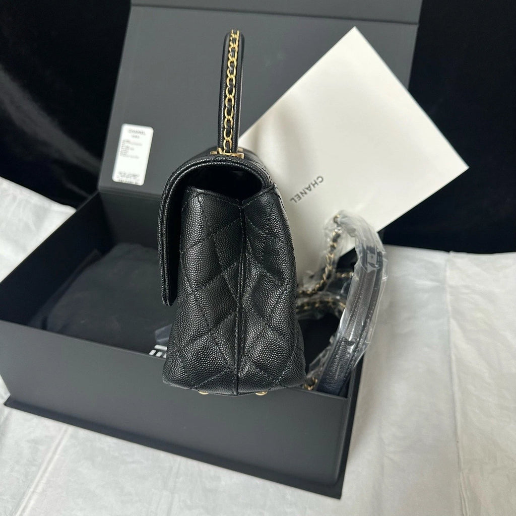 CHANEL Coco Handle Small Black Leather Top Handle Bag For Women