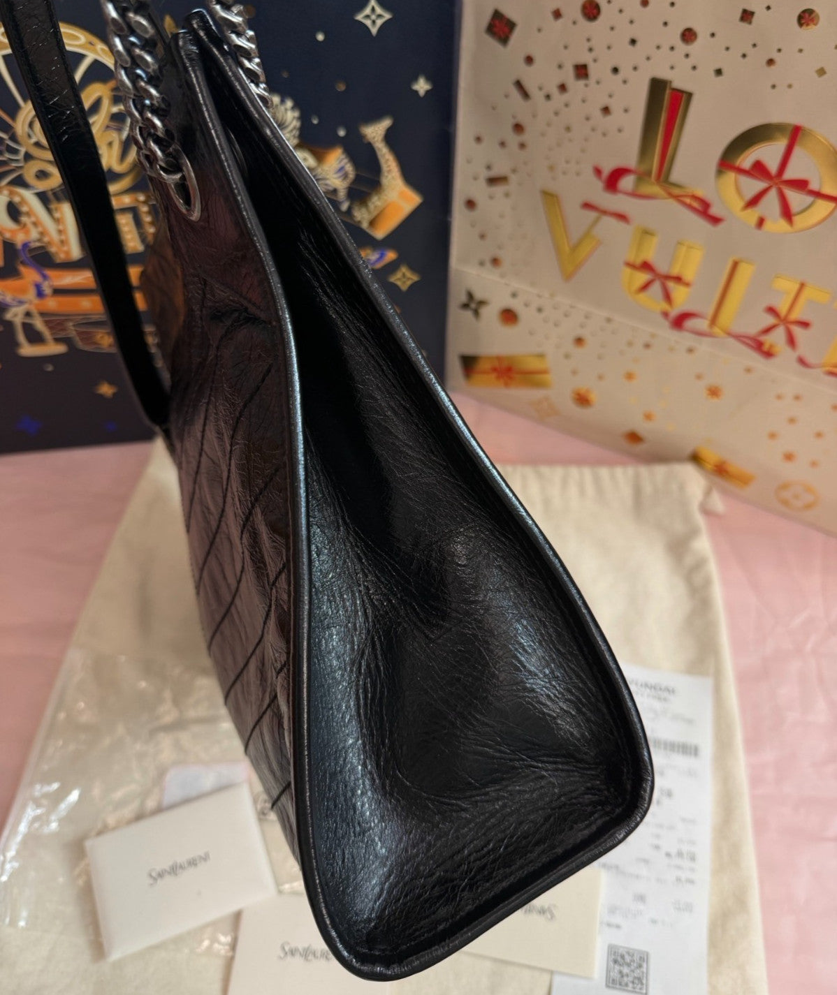 Saint Laurent Niki Shopping Bag Tote Chain Shoulder Bag Black Silver Used Women