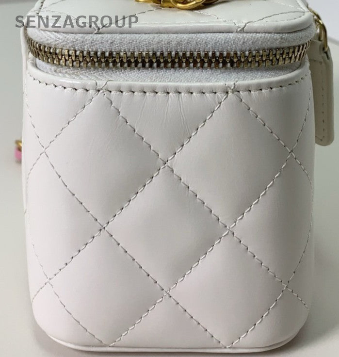 Chanel 23P Chain Top Hand Shoulder Bag Crossbody White Gold Women Designer
