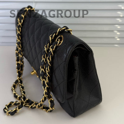 Chanel CF Medium Black Gold Chain Quilted Shoulder Crossbody Bag Women
