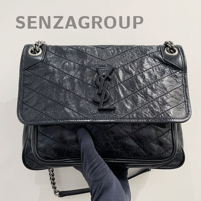 YSL Saint Laurent Black Silver Niki Medium Chain Shoulder Bag