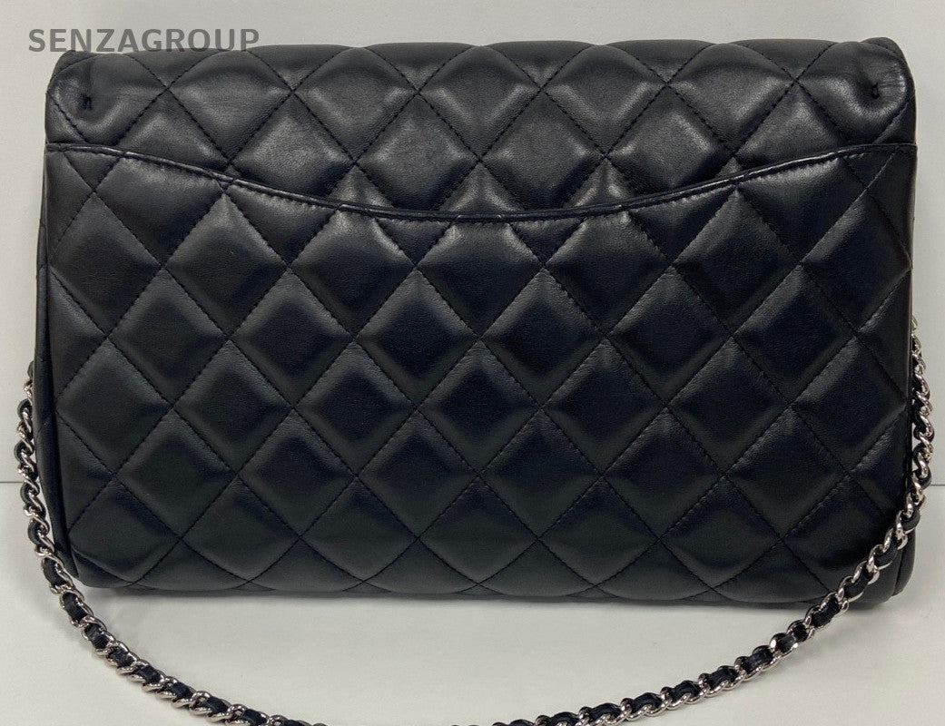 Chanel Classic Flap Timeless Chain Shoulder Bag Black Silver Women Vintage