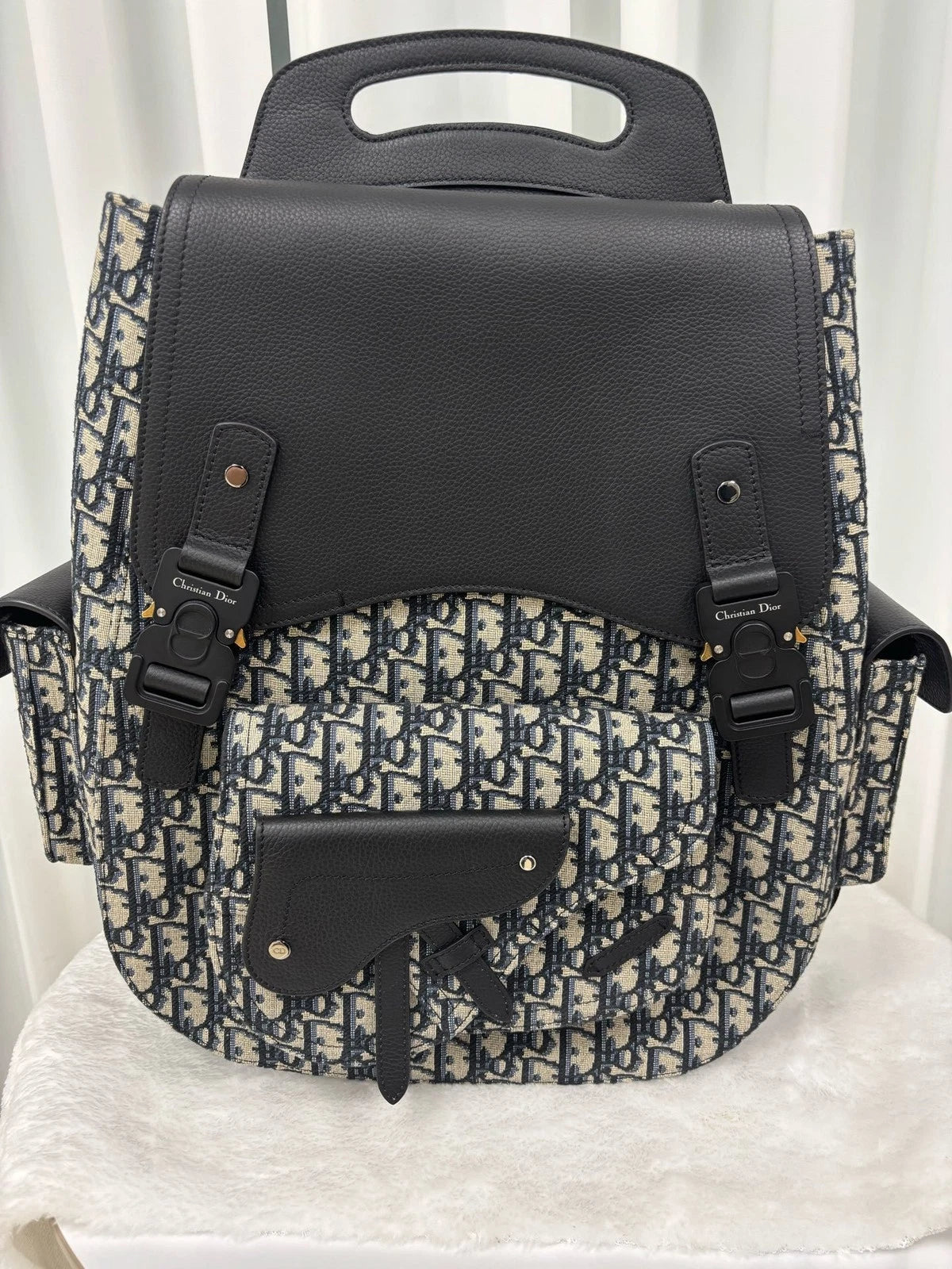 Authentic Dior Blue Canvas Large Saddle Backpack For Women