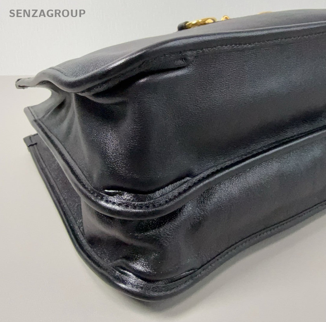 Gucci Tote Chain Handbag Shoulder Bag Black Gold Women Classic Fashion