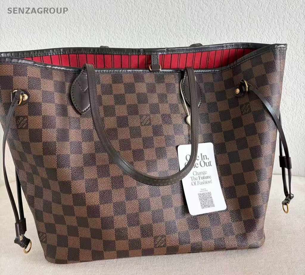 Louis Vuitton Neverfull MM Damier Ebene Shoulder Bag Brown Red  Women Classic