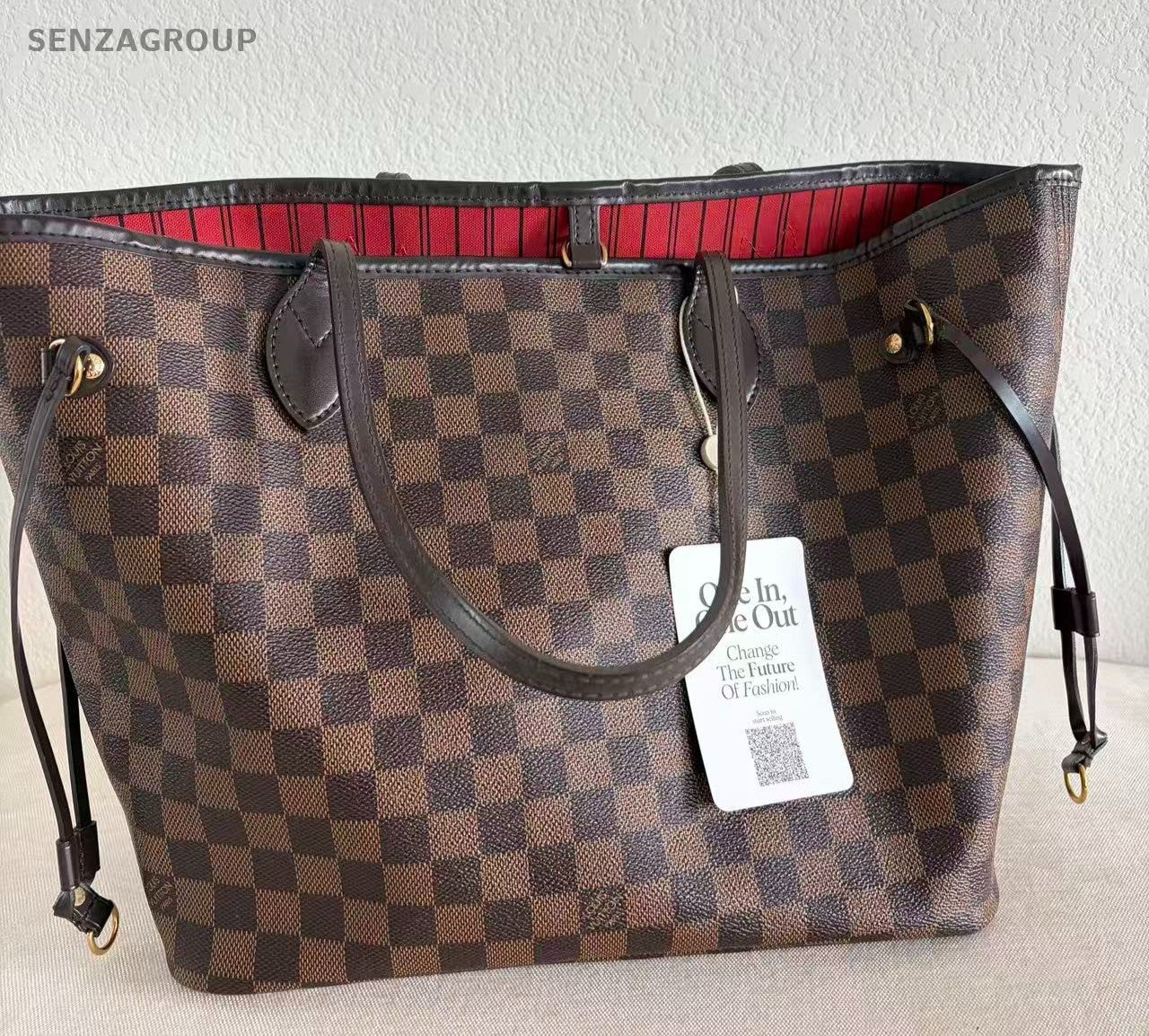 Louis Vuitton Neverfull MM Damier Ebene Shoulder Bag Brown Red  Women Classic