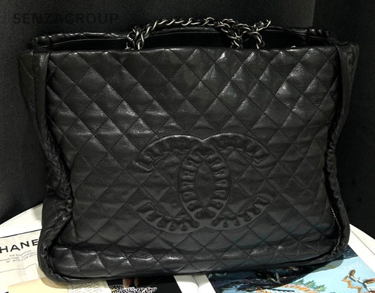 CHANEL CC Logo Black Diamond pattern Shoulder Handbag tote Women