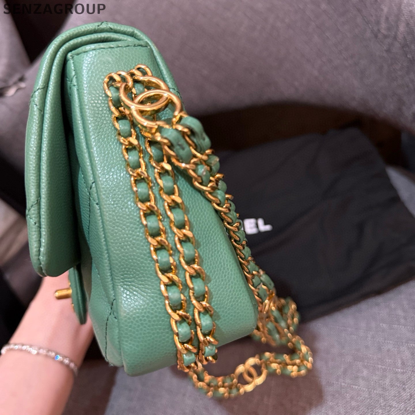Chanel Classic Flap Green Gold Calfskin Chain Shoulder Crossbody Bag