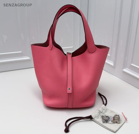 Hermes Picotin22 Top Handle Bag Shoulder Bag Pink Silver Women Classic Fashion