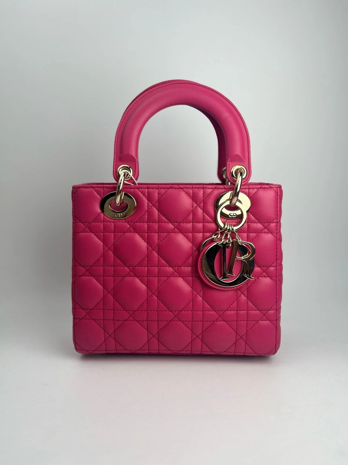 Dior Pink Calfskin Lady Dior 4-Grid Shoulder Bag For Women