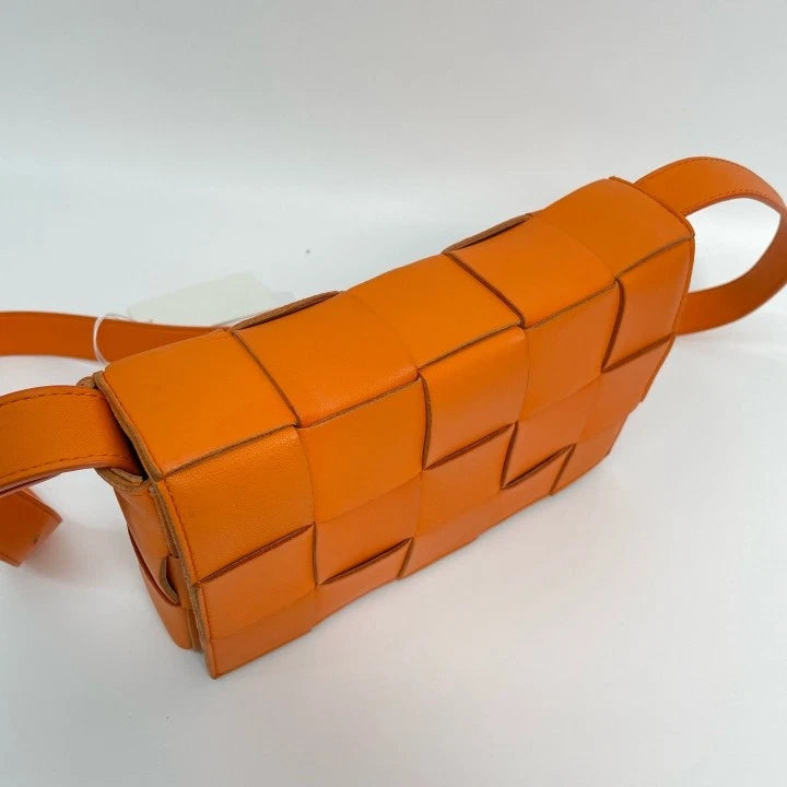Bottega Veneta Cassette Orange Lambskin Woven Crossbody Bag Women
