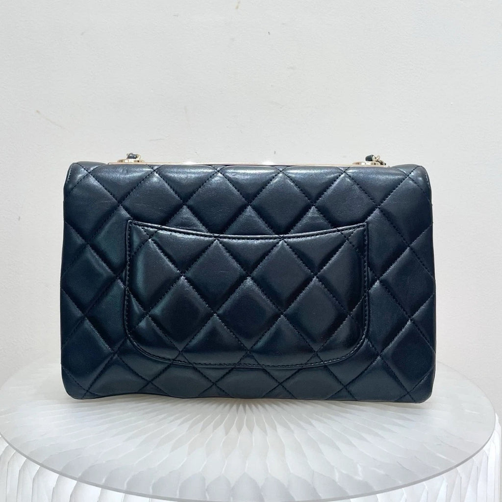 Chanel Trendy CC Lambskin Chain Shoulder Bag Black Gold Women Diamond Classic