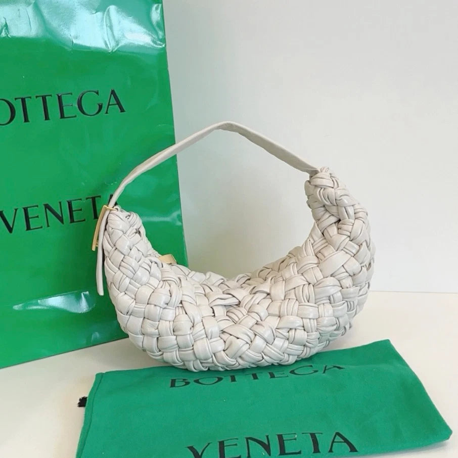 Bottega Veneta Banana Hobo Top Handle Shoulder Bag White Gold Women Classic