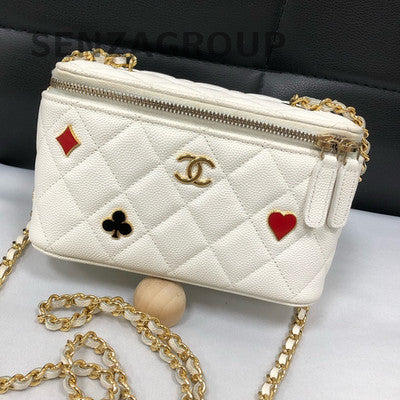 Chanel White Gold Calfskin Playing Card Box Bag Chain Shoulder Crossbody