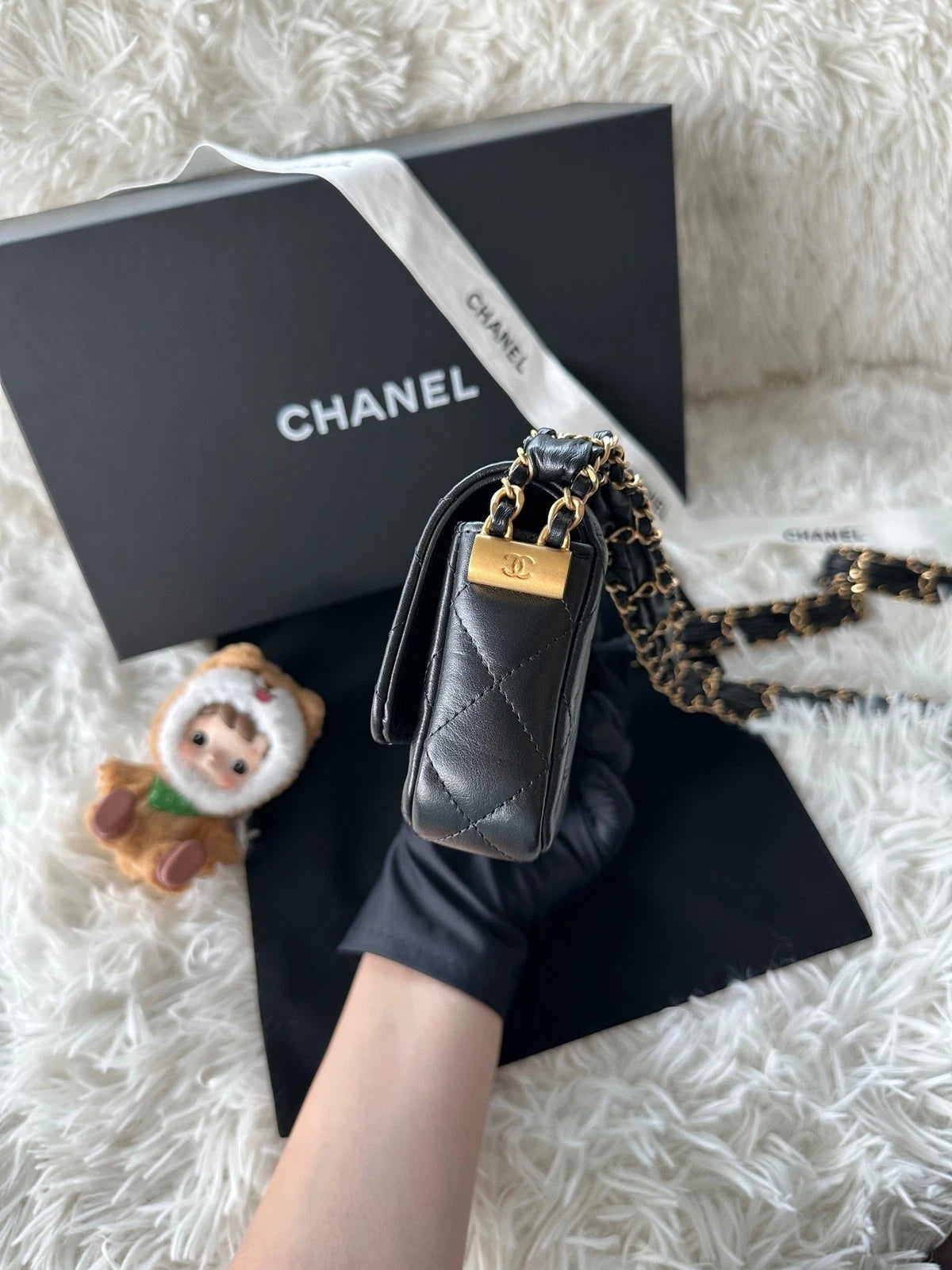 New CHANEL Black Gold Baguette Shoulder Bag For Women