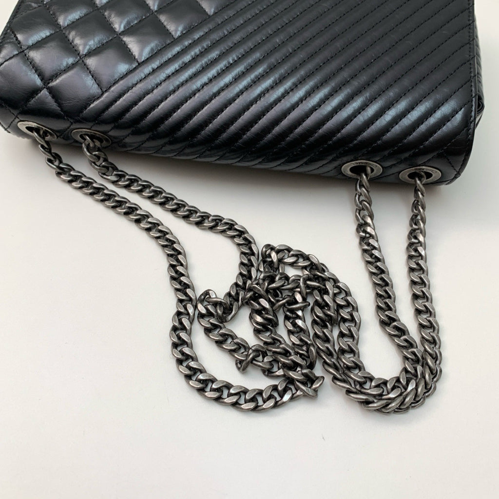 CHANEL CC Calfskin Vintage Chain Shoulder bag Black Silver Women