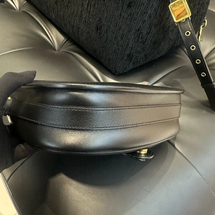 Christian Dior Bobby MM Calfskin Shoulder Bag Crossbody Black Gold Women D