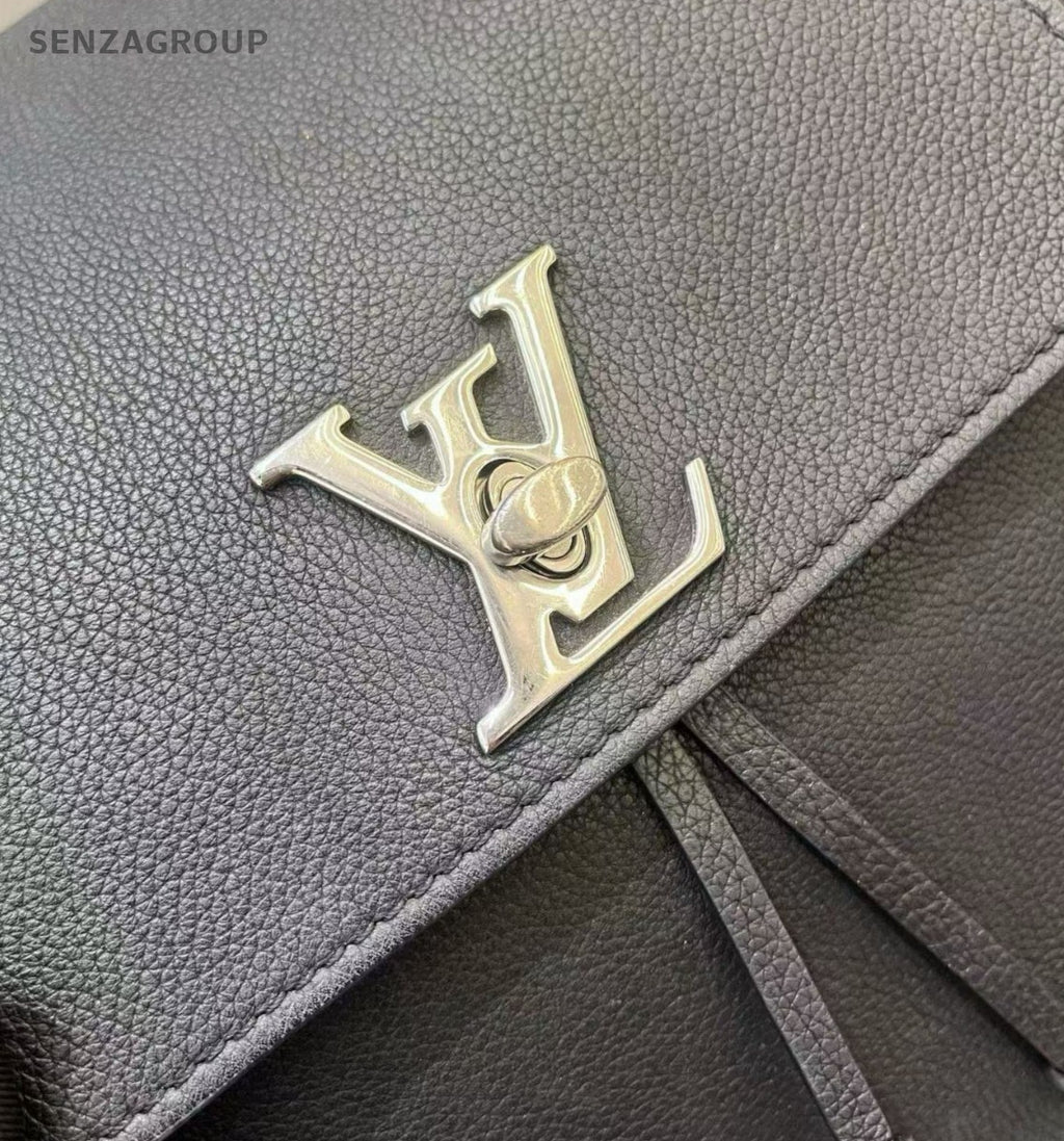 Louis Vuitton LockMe Calfskin Leather Backpack  Black Silver Unisex Adults
