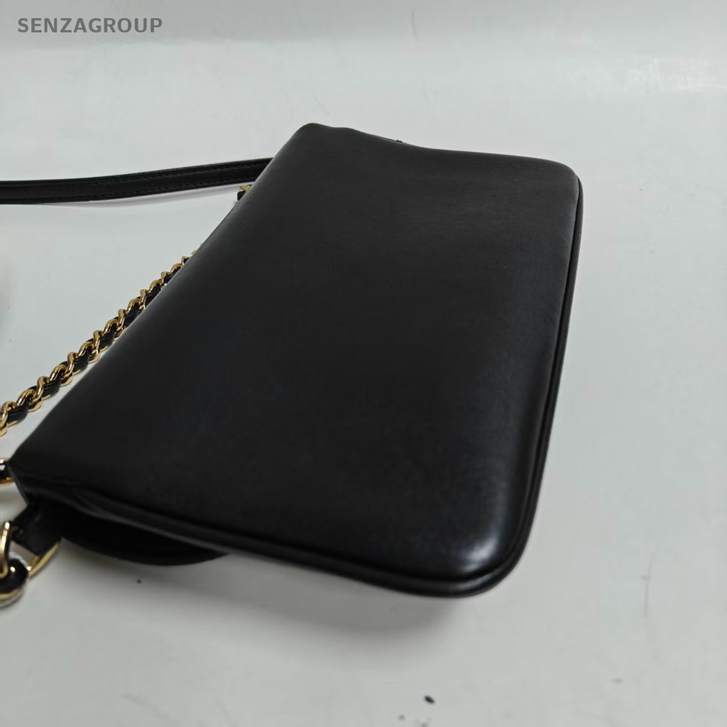 Chanel Timeless Diamond Chain Shoulder Bag Crossbody Black Gold Women Classic