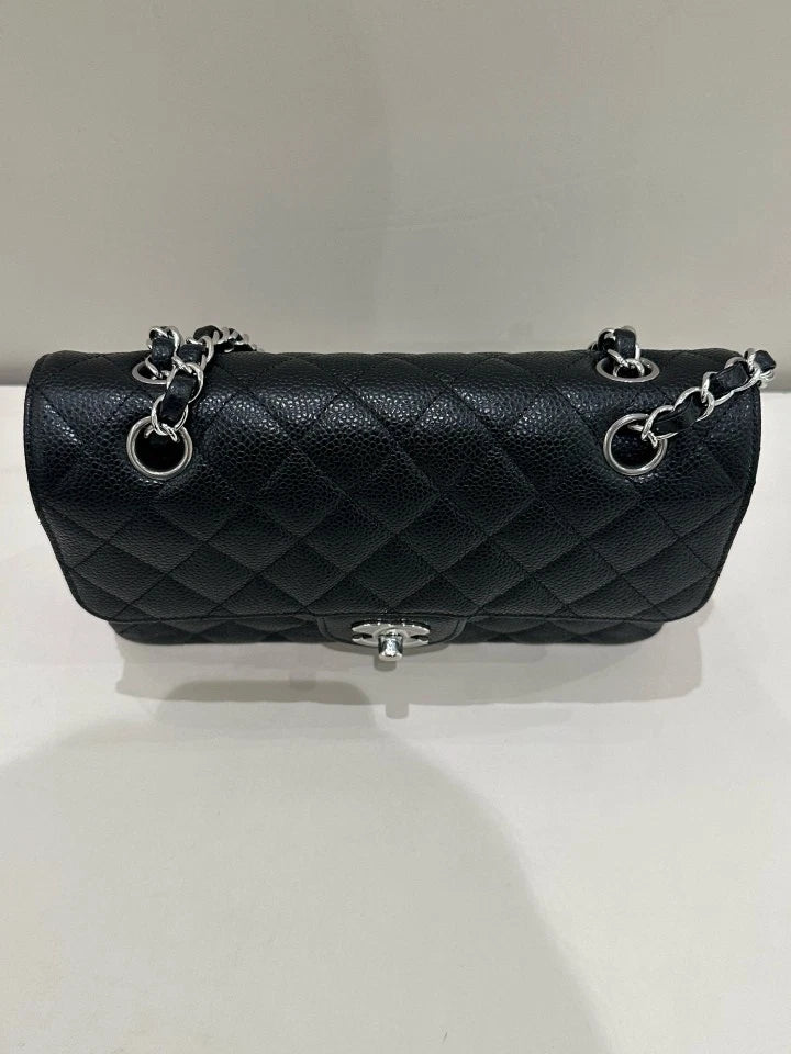 CHANEL Classic Flap Small Black Silver Shoulder Bag For Women