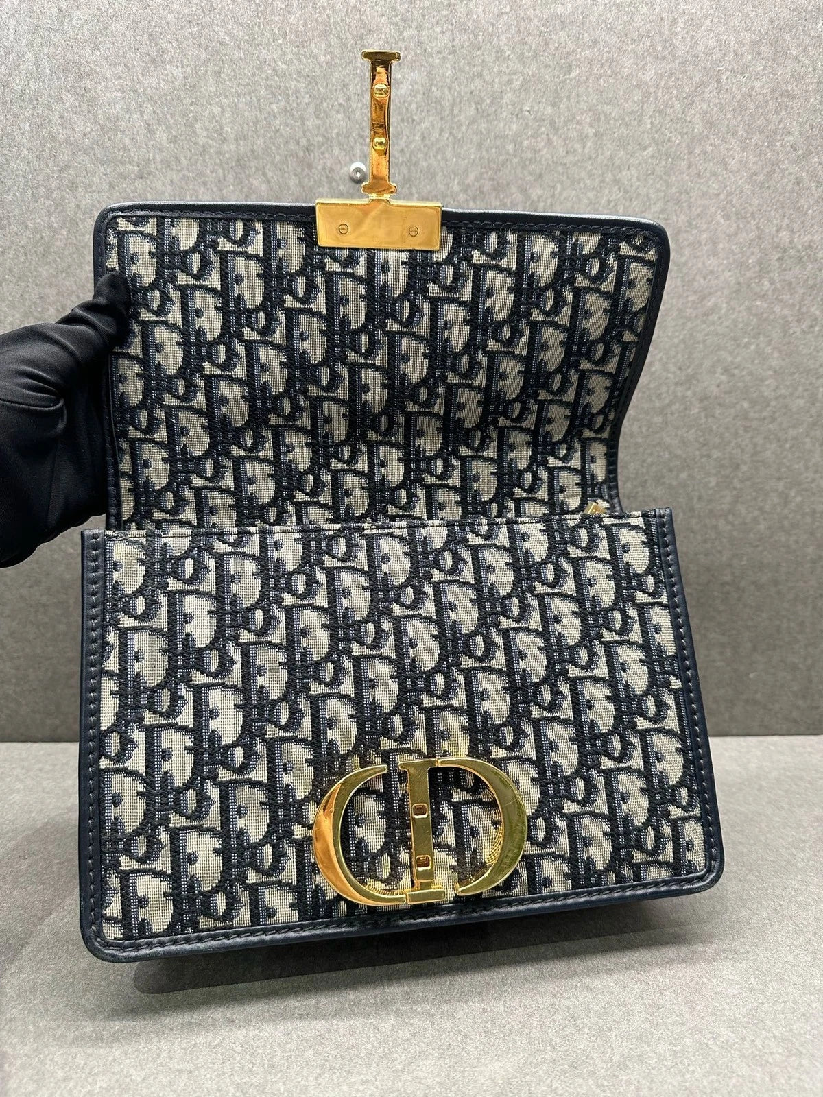 Dior Montaigne 30 Monogram Canvas Leather Strap Shoulder Crossbody Women