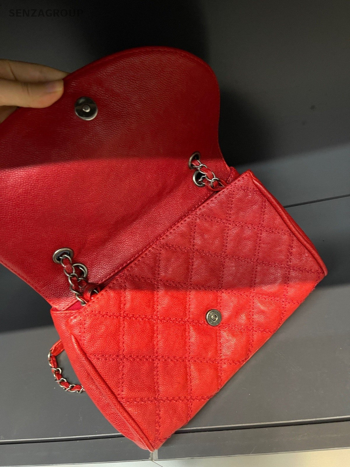 CHAEL Caviar Calfskin Chain Shoulder bag Diamond Pattern Red