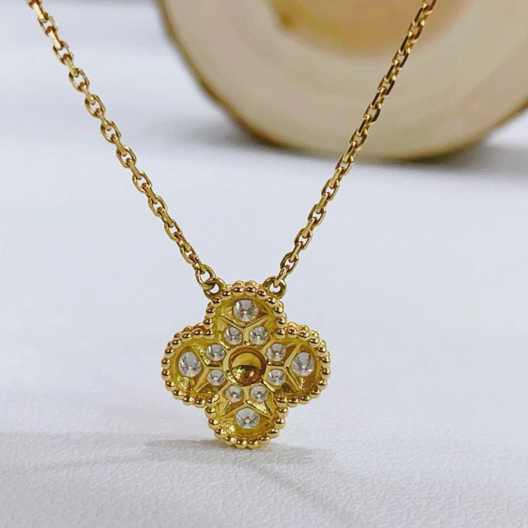Van Cleef &amp; Arpels Vintage Alhambra 18K Yellow Gold Pendant Necklace 12 Diamonds