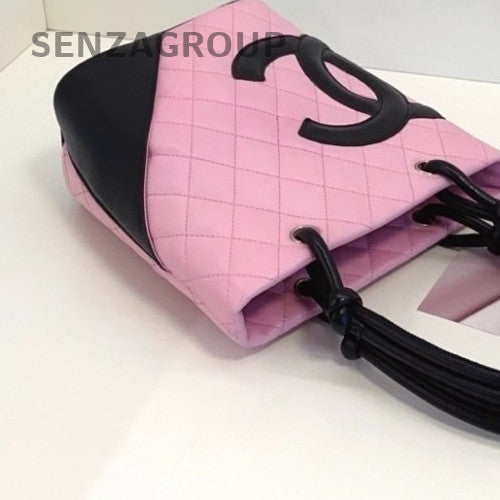 Chanel Cambon Mini Black Pink Tote Handbag Used Women Classic Designer