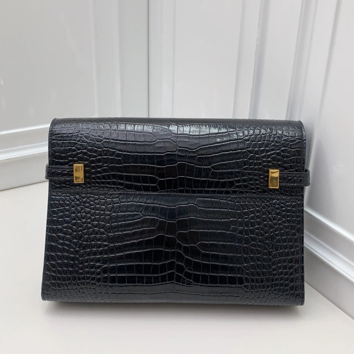 Saint Laurent Manhattan Black Shoulder Crossbody Bag Gold Hardware Women