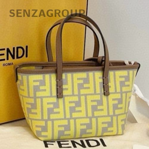 Fendi Roll Mini Tote Handbag Crossbody Yellow Used Women Classic Designer