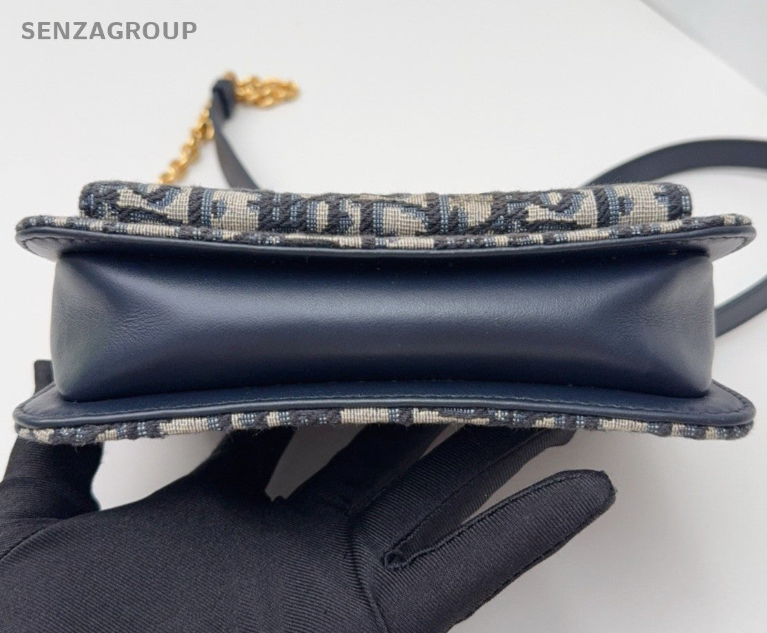 Christian Dior Miss maddy Oblique Chain Shoulder Bag Crossbody Blue Gold Women