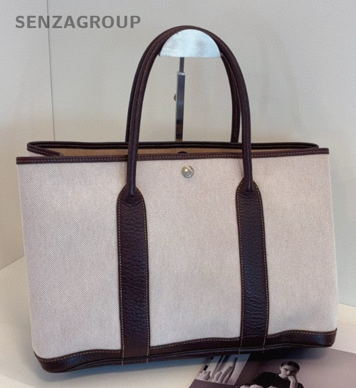 Hermes Garden Party36 Top Handle Bag Brown White Silver Women Classic